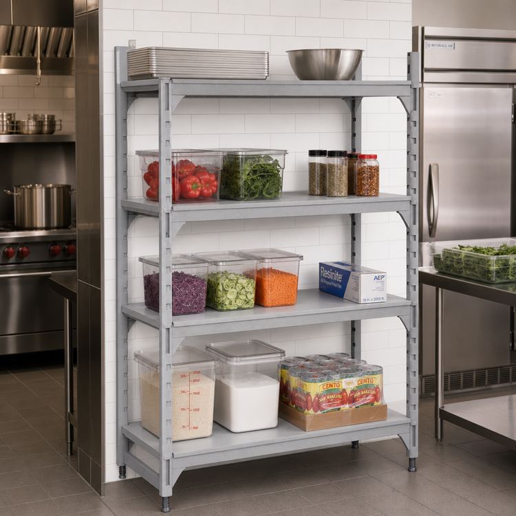 Product image #3 for Cambro Camshelving Premium 21" x 60" 4-Shelf Solid Shelf Kit, Speckled Gray