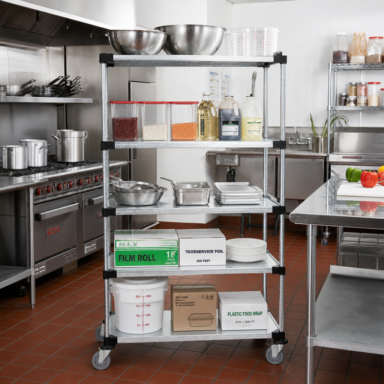 Product image #2 for Quantum 48 Inch x 24 Inch x 69 Inch Mobile Shelving Cart with 5 Solid Galvanized Steel Shelves