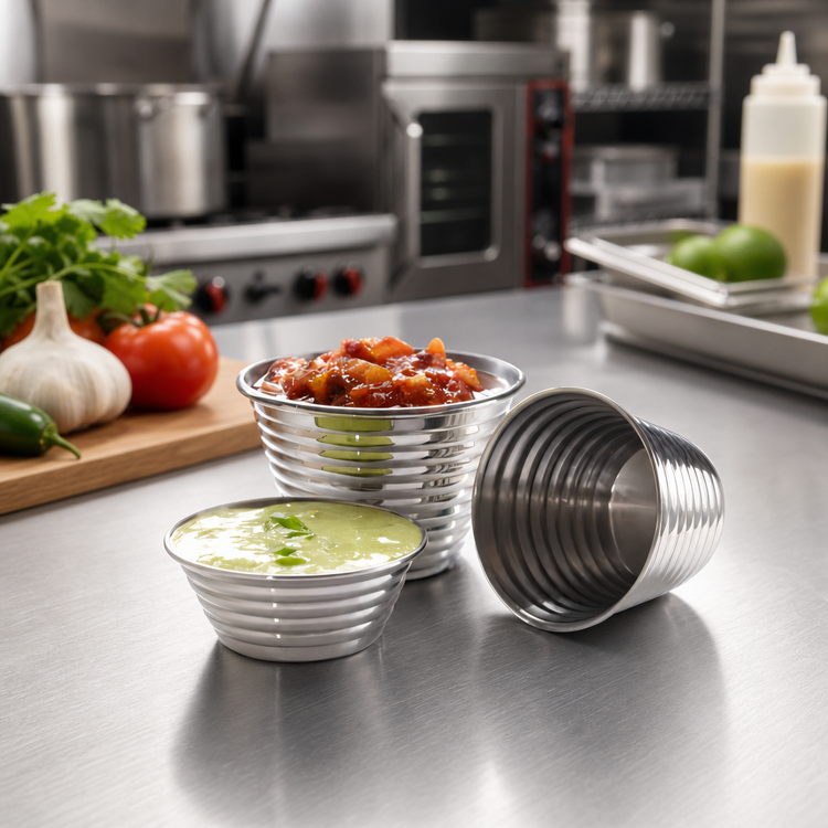 Product image #2 for American Metalcraft 1-1/2 oz Stainless Steel Ribbed Sauce Cup
