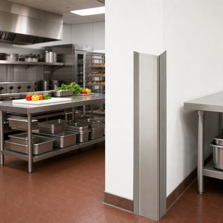 Product image #2 for BK Resources 2" x 2" x 96" Outside Corner Wall Corner Guard, 16 Gauge Stainless Steel
