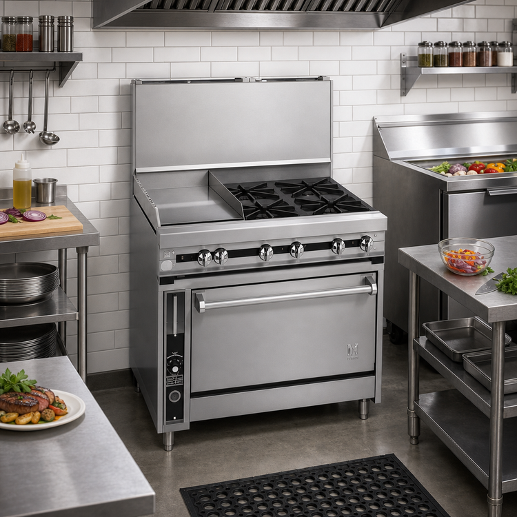 Product image #2 for Titan JTRH-24IP-1HT-36C 36" Gas Heavy Duty Range with 24" Plancha, 12" Hot Top, and Convection Oven