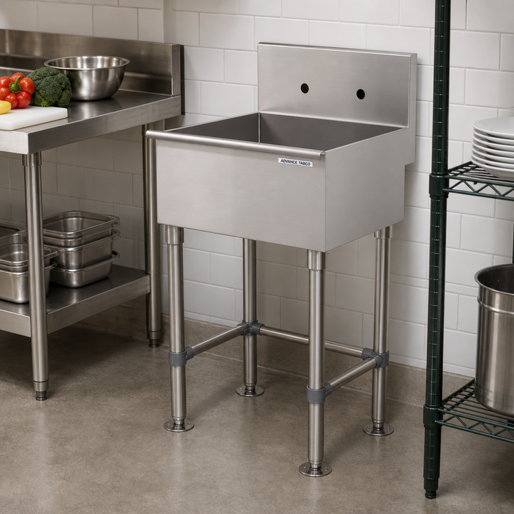 Product image #2 for Advance Tabco One-Station Freestanding Stainless Steel Service Sink with 12 Inch Deep Bowl and Faucet Holes