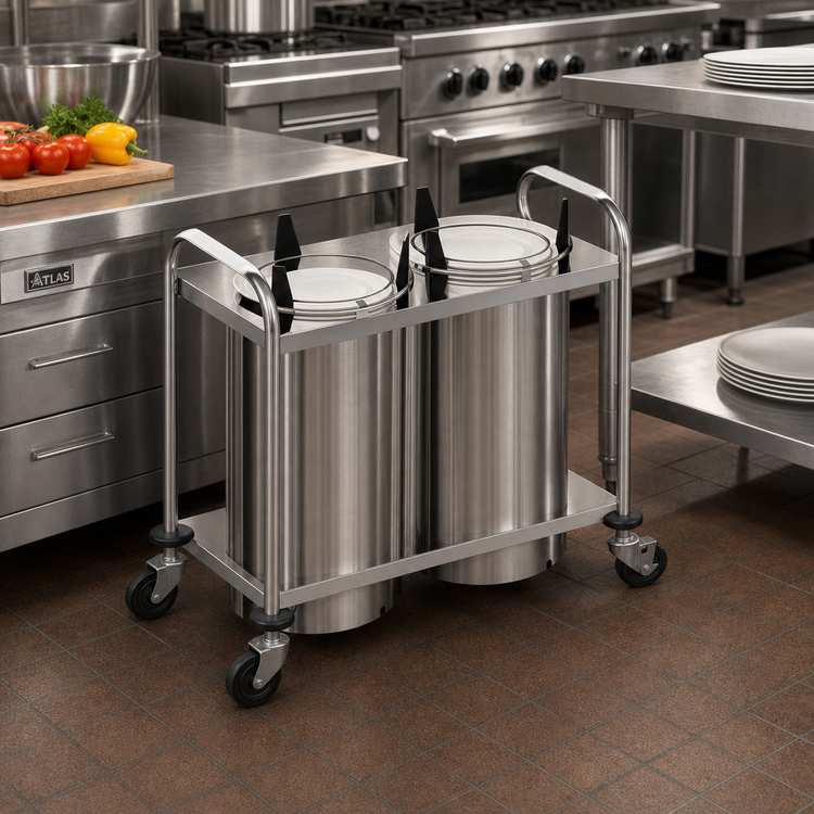 Product image #2 for Atlas Metal MOPD3H-9-1/8 Mobile Open Frame Heated Plate Dispenser with 9-1/8 Inch Plate Capacity