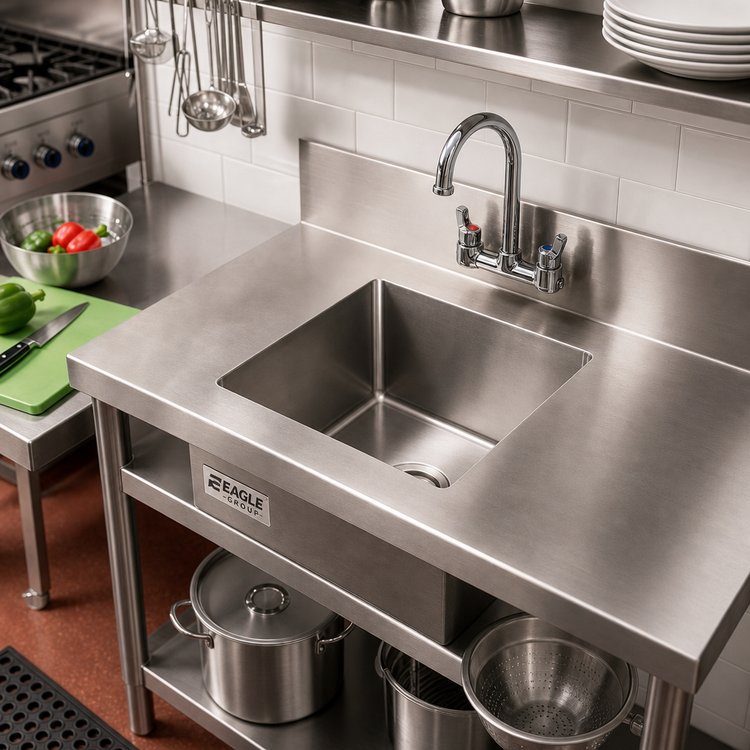 Product image #2 for Eagle Group Seamless Welded-In Straight Wall Sink, 1 Compartment, 20.5 x 20.5 x 8 Inch, 14 Gauge 304 Stainless Steel