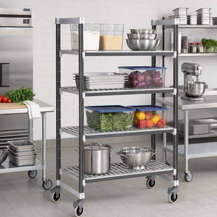 Product image #2 for Camshelving Elements XTRA 4-Shelf Vented Mobile Starter Shelving Unit, 21" x 54" x 70-1/4", Speckled Gray