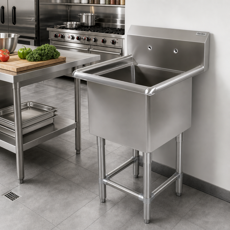 Product image #2 for John Boos Pro-Bowl 1-Compartment 14-Gauge Stainless Steel Sink with 16 x 20 x 14-Inch Bowl, 10-Inch Backsplash, and Stainless Steel Base