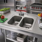 Thumbnail image #2 for Eagle Group SR18-24-13.5-2 Self-Rimming Two-Compartment Drop-In Sink, 18 x 24 x 13.5 in Bowls, 304 Stainless Steel, Faucet and Drains Included