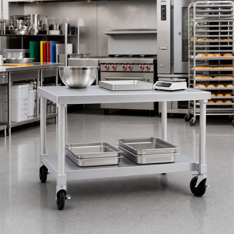 Product image #2 for New Age Mobile Aluminum Equipment Stand with Undershelf, 48 x 30 x 24 Inches, 12-Gauge Marine-Edge Top