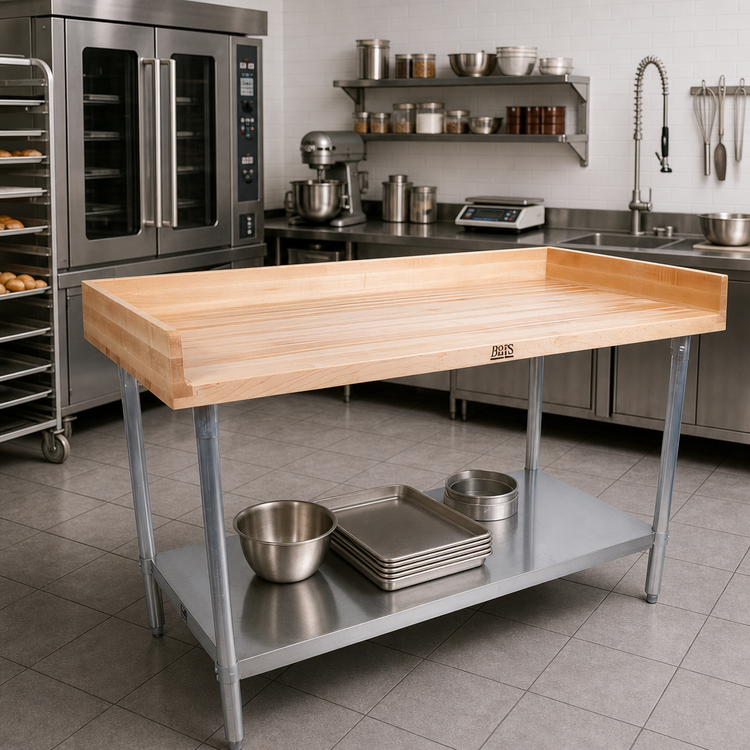 Product image #2 for John Boos 48 x 30 Inch Bakers' Work Table with 1-3/4 Inch Northern Hard Rock Maple Top and Adjustable Stainless Steel Undershelf