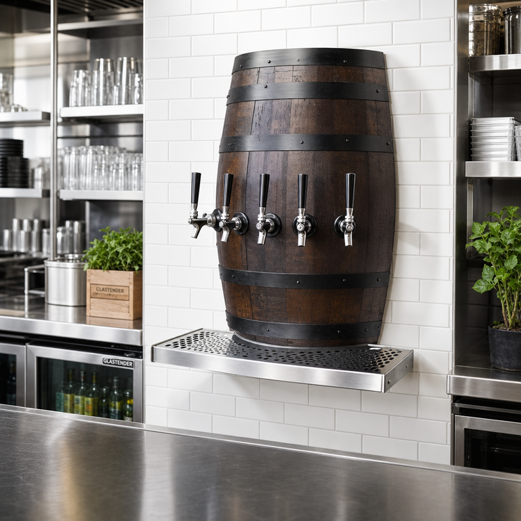Product image #2 for Glastender Wood Barrel Wall-Mount Air-Cooled Draft Dispensing Tower with 5 Faucets