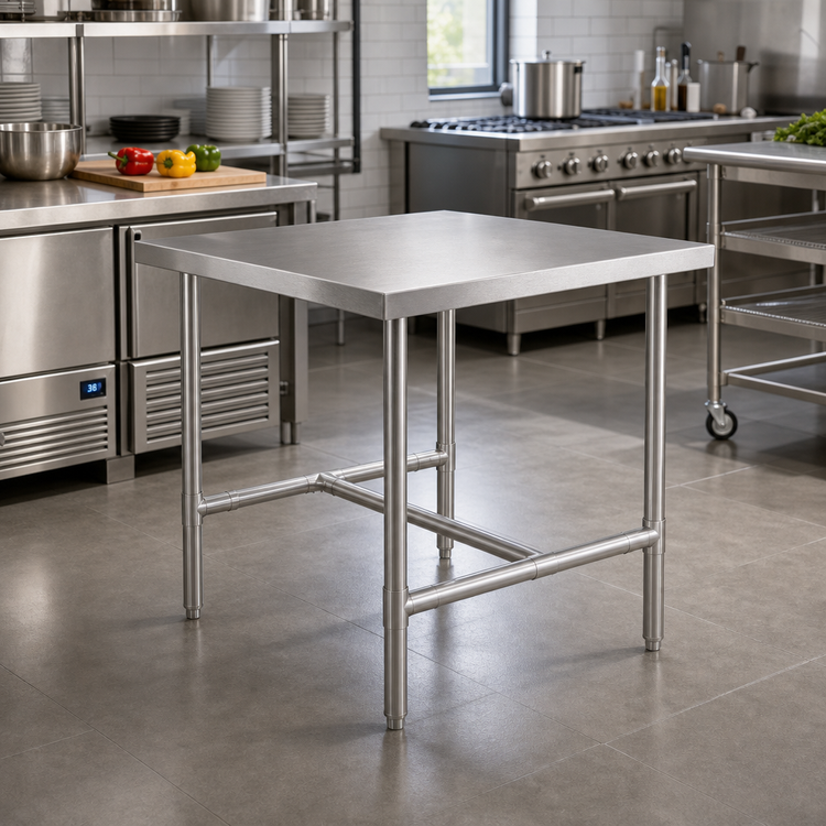 Product image #2 for 30" x 30" Heavy Duty Square Stainless Steel Work Table with H-Frame Base