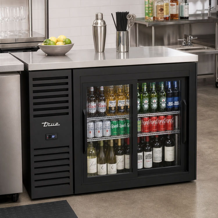 Product image #2 for True Premier Bar 48-Inch Two-Section Sliding Glass Door Back Bar Cooler with Stainless Steel Top