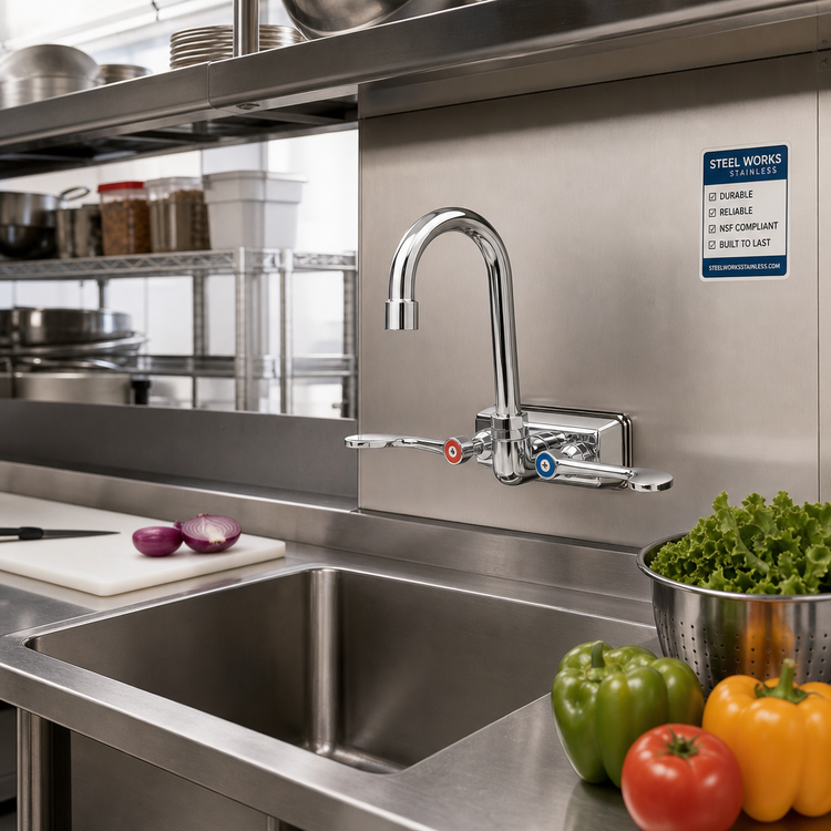 Product image #2 for Steel Works Stainless Wall Mount Gooseneck Faucet, 4-Inch Centers, 4-Inch Spout