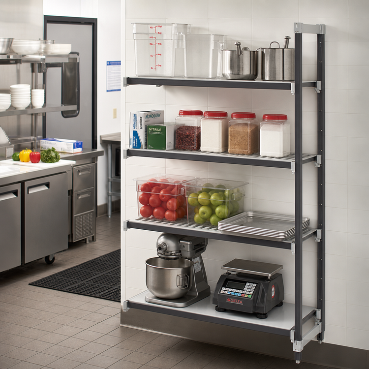 Product image #2 for Cambro Camshelving Elements XTRA Stationary Add-On Polymer Shelving Unit, 72 x 24 x 84 Inches, 4-Tier Vented and Solid