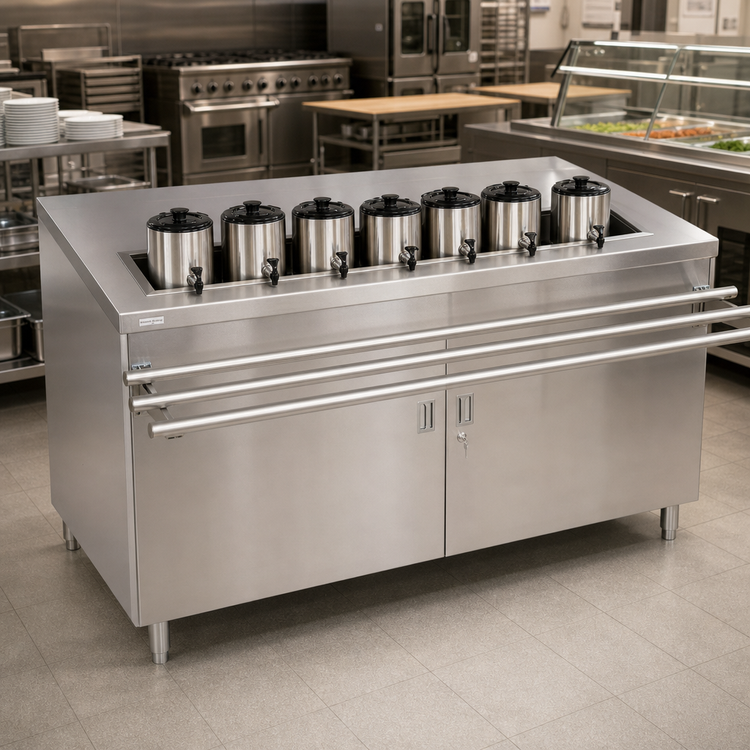 Product image #2 for BK Resources 72-Inch Stainless Steel Self-Serve Serving Counter with Hinged Locking Doors and Urn Trough