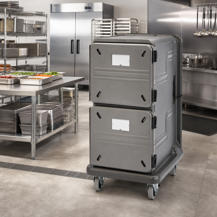 Product image #2 for Cambro Pro Cart Ultra Electric Front-Loading Cold Food Pan Carrier, 2 Compartments, 16 GN 1/1 Pan Capacity