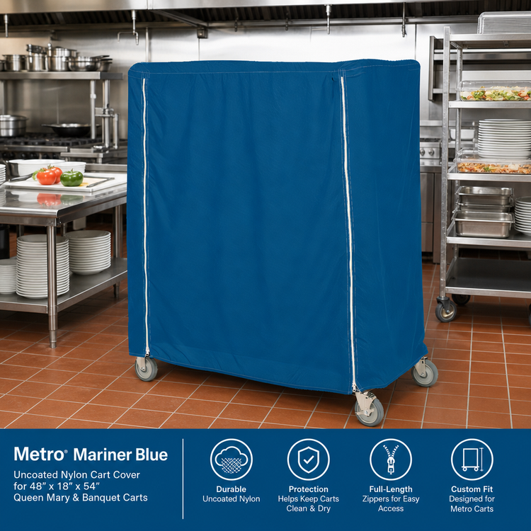 Product image #2 for Metro Mariner Blue Uncoated Nylon Cart Cover for 48 x 18 x 54 Inch Queen Mary and Banquet Carts