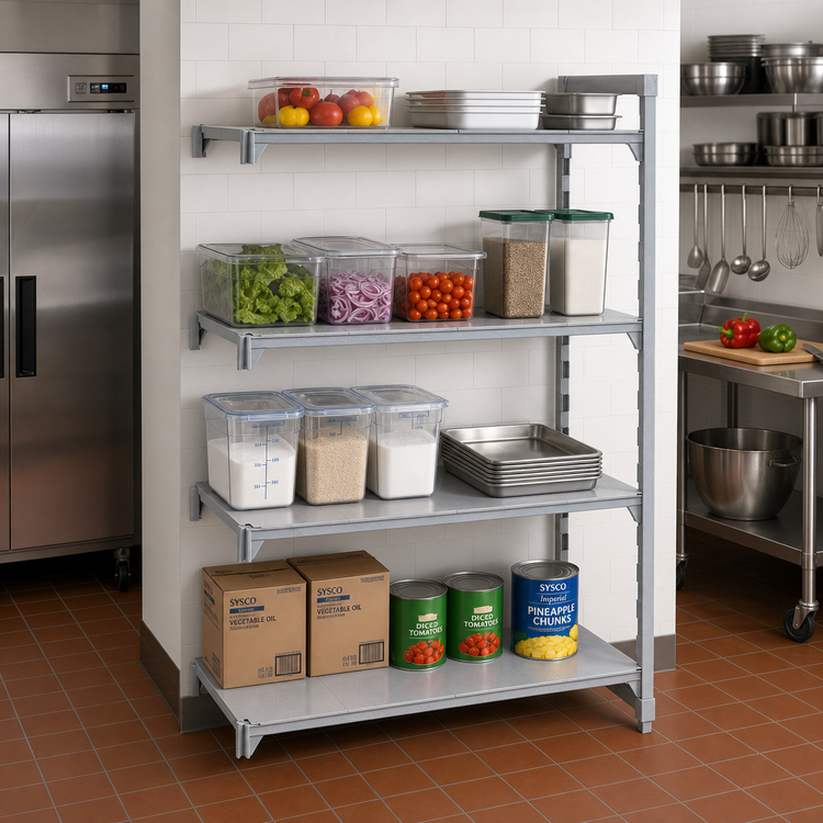 Product image #3 for Cambro Camshelving Premium Stationary 4-Tier Solid Add-On Shelving Unit, 24 x 36 x 72 Inches, Speckled Gray