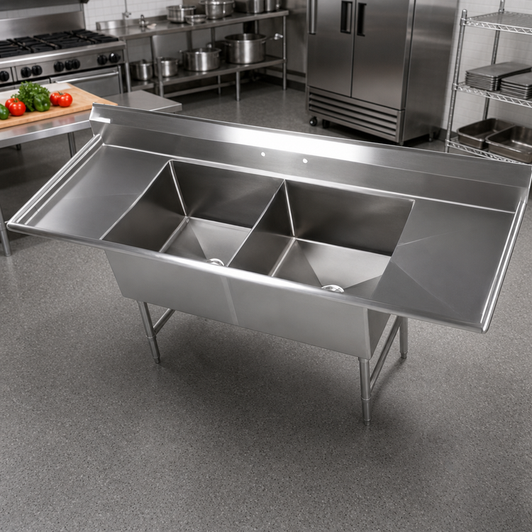 Product image #2 for Elite 96-Inch 2-Compartment Stainless Steel Commercial Sink with Dual Drainboards