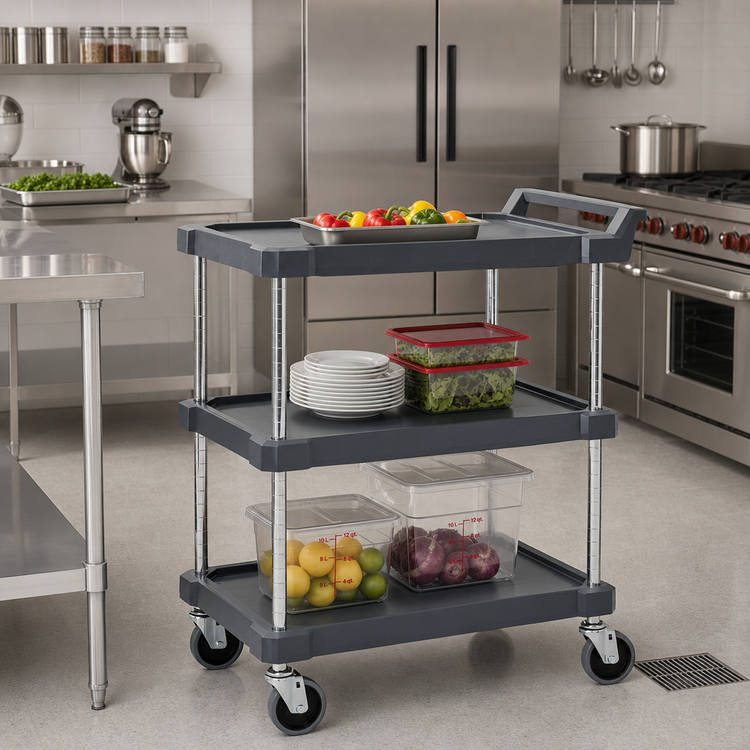 Product image #3 for Olympic 3-Shelf Utility Cart with Ship's Edge Polyethylene Shelves, 16 x 27 Inches