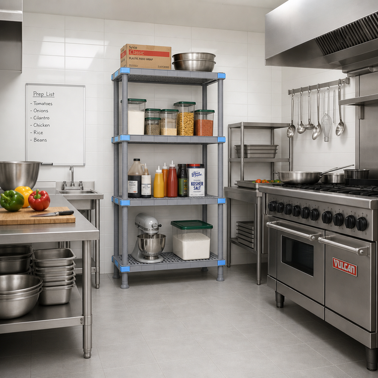 Product image #2 for Millenia 24-Inch Wide x 18-Inch Deep x 86-Inch High Gray Polymer Shelving Starter Unit with 4 Open Grid Shelves