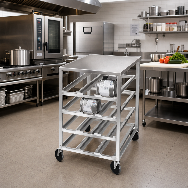 Product image #2 for Half-Size Mobile All-Welded Aluminum Can Rack with Aluminum Top, 72 #10 Can Capacity