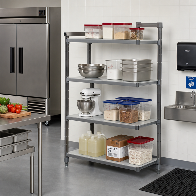 Product image #2 for Cambro Camshelving Basics Plus 4-Shelf Solid Add-On Polymer Shelving Unit, 24"W x 42"L x 72"H, Brushed Graphite