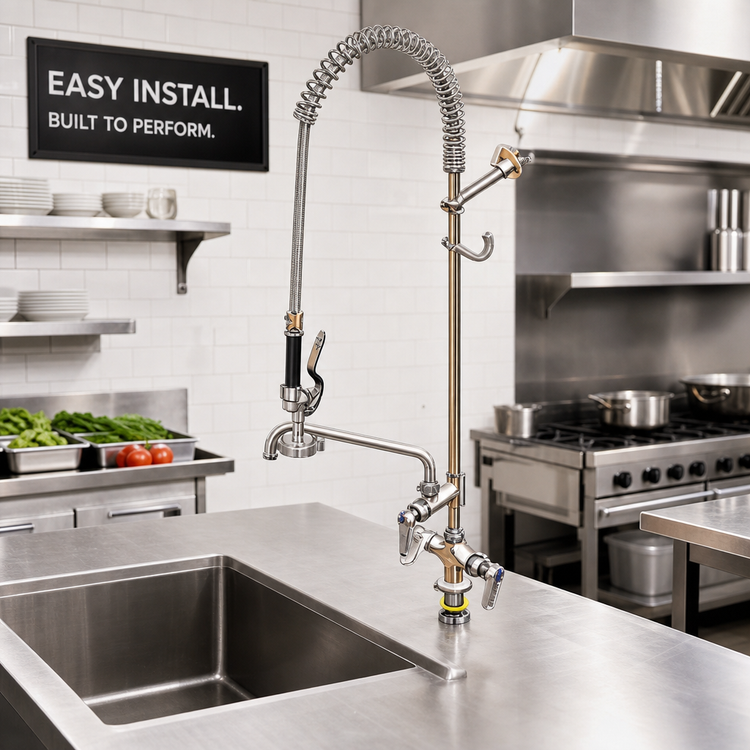 Product image #2 for EasyInstall Single-Hole Deck-Mount Pre-Rinse Unit with 6-Inch Add-On Faucet, 44-Inch Hose, and 1.15 GPM Spray Valve