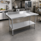 Thumbnail image #2 for Sapphire Manufacturing SMTEB-2460G 60 x 24-Inch 18-Gauge Stainless Steel Worktable with 5-Inch Backsplash and Undershelf