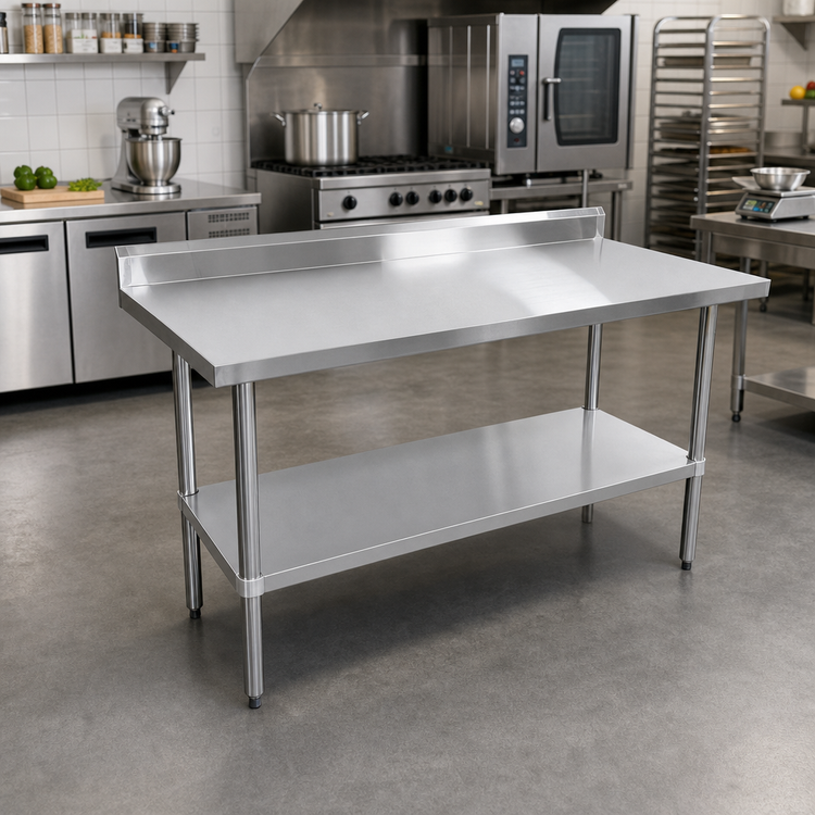 Product image #2 for Sapphire 60 Inch x 24 Inch Stainless Steel Worktable with 5 Inch Backsplash and Undershelf