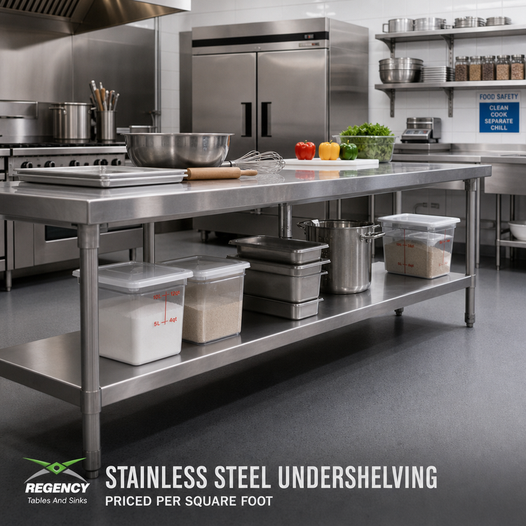 Product image #2 for Stainless Steel Undershelving for Commercial Work Tables, Priced Per Square Foot