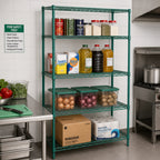 Thumbnail image #2 for Quantum WR86-1248P Stationary Wire Shelving Starter Kit, 48W x 12D x 86H, 4 Shelves, Green Epoxy Antimicrobial Finish