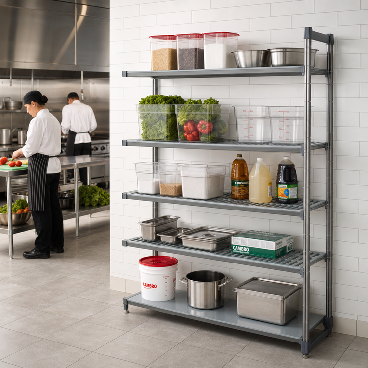 Product image #2 for Cambro Camshelving Basics Plus 21-Inch x 48-Inch x 84-Inch 5-Tier Add-On Polymer Shelving Unit with Vented and Solid Shelves