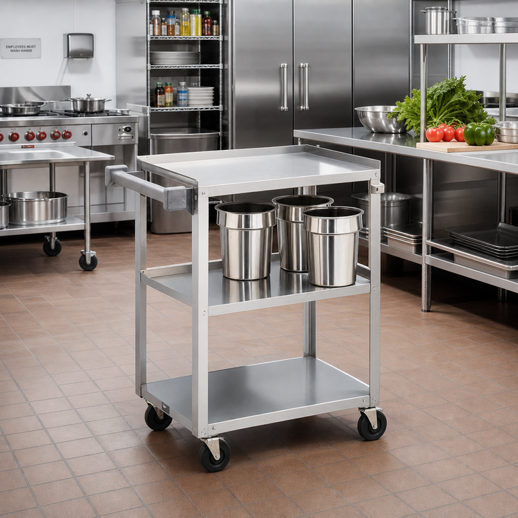 Product image #2 for Stainless Steel 3-Shelf Utility Bus Cart, 300 lb Capacity