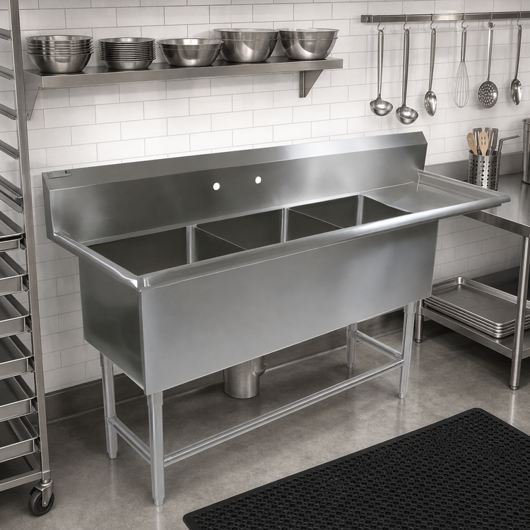 Product image #2 for John Boos Pro-Bowl 3-Compartment Sink with 36-Inch Right Drainboard, 30 x 24 x 14-Inch Bowls, 14-Gauge Stainless Steel