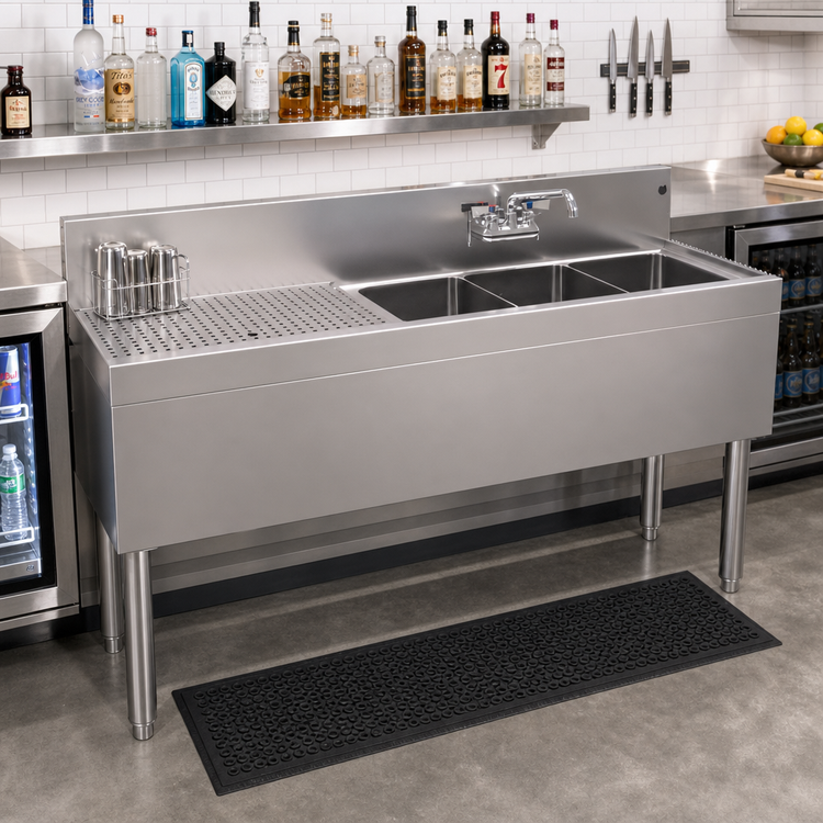 Product image #2 for Glastender Three-Compartment Stainless Steel Underbar Sink Unit with Left Drainboard, 60W x 19D