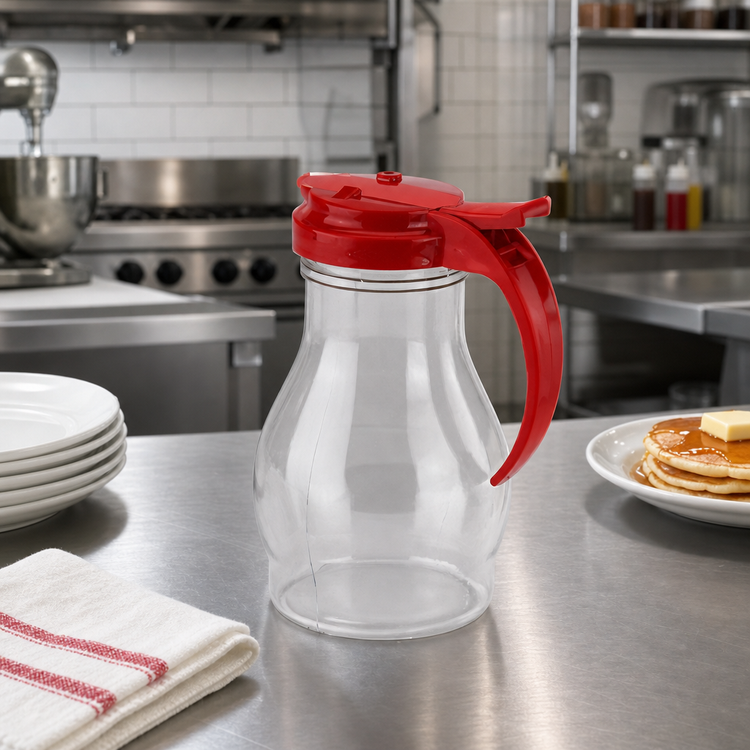 Product image #2 for Dripcut 16 oz Tabletop Syrup Server with Clear Polycarbonate Jar and Red Plastic Top