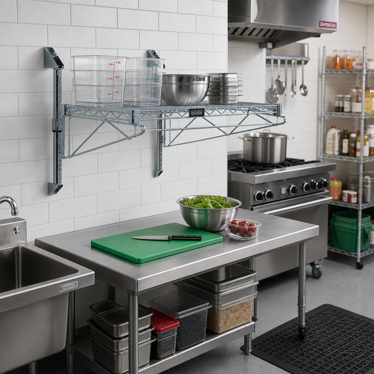 Product image #2 for Quantum Cantilever Single Shelf Wall-Mount Wire Shelving Unit, 30 x 21 Inches, Gray Epoxy Antimicrobial Finish