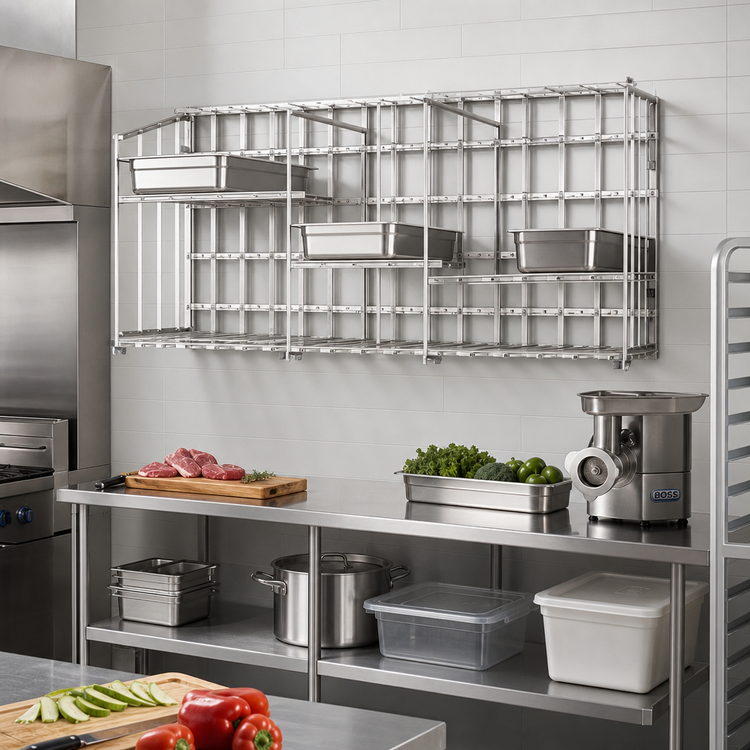 Product image #2 for John Boos Wall-Mount Stainless Steel Meat Boat Rack, 12 x 72 x 25 Inches