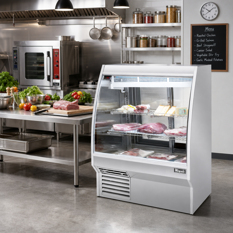 Product image #3 for Migali Competitor Series® Full-Service Double-Duty Curved Glass Refrigerated Deli Display Case, 36.3" W, 16.5 Cu. Ft.