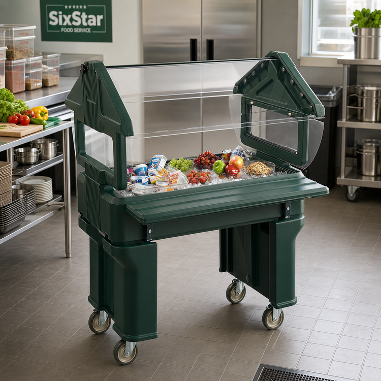 Product image #3 for SixStar Portable 4 Ft Food Bar with Legs, 3-Pan Capacity, Forest Green