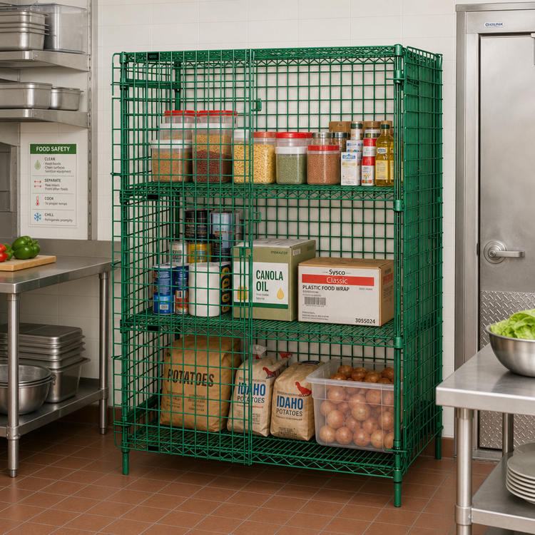 Product image #2 for Quantum Stationary Security Cage with 2 Intermediate Shelves, 48W x 18D x 63H, Green Epoxy Finish