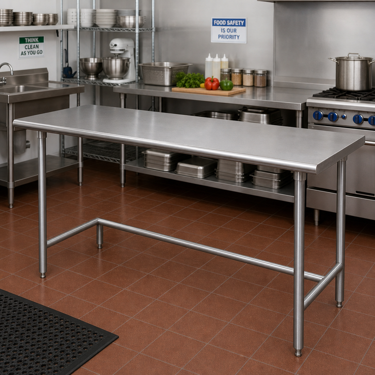 Product image #2 for Advance Tabco TSAG-309 108-Inch x 30-Inch 16-Gauge 430 Stainless Steel Flat Top Open Base Work Table