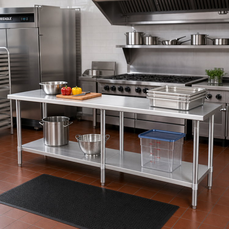 Product image #2 for Eagle Budget Series 108 Inch x 24 Inch Flat Top 430 Stainless Steel Work Table with Adjustable Galvanized Undershelf