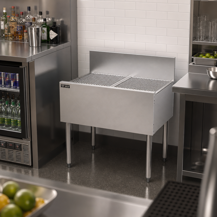 Product image #3 for Top Shelf TS Series 30-Inch Freestanding Stainless Steel Underbar Drainboard with Backsplash