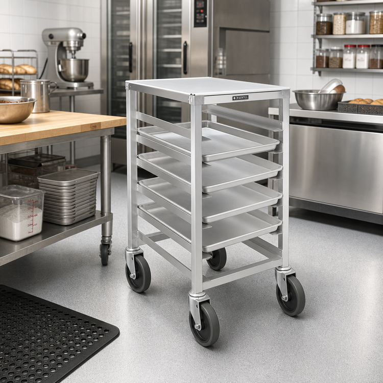 Product image #2 for Channel Manufacturing Half Size Aluminum End-Load Bun Pan Rack, 15-Pan Capacity, 5-Inch Swivel Casters
