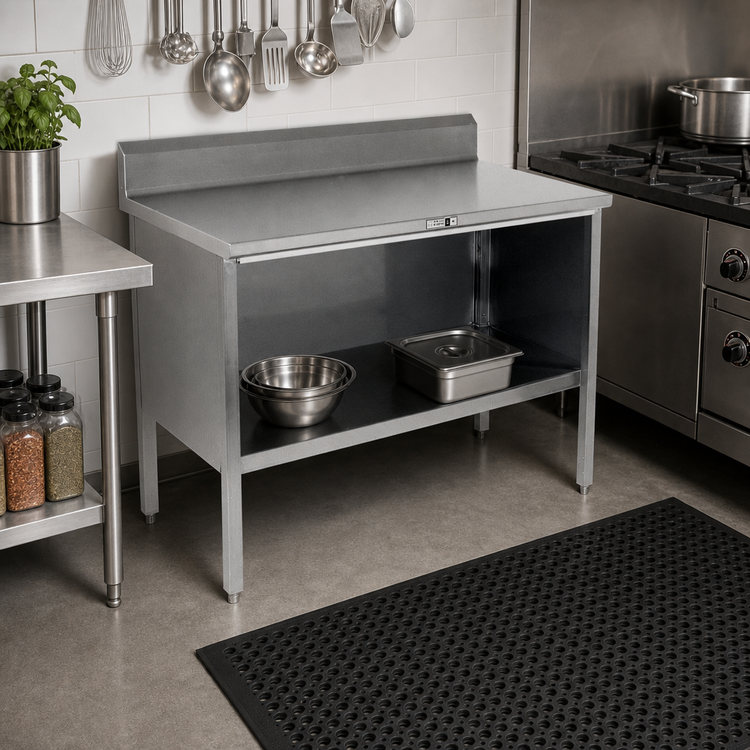 Product image #2 for John Boos Open-Front Cabinet Base Work Table with 14-Gauge Stainless Steel Top, 5-Inch Backsplash, 36 x 24 Inches