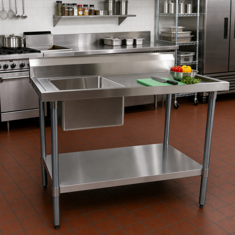 Product image #2 for BK Resources 72-Inch x 30-Inch Sink Table with Left Prep Sink, 304 Stainless Steel Top, and 6-Inch Backsplash