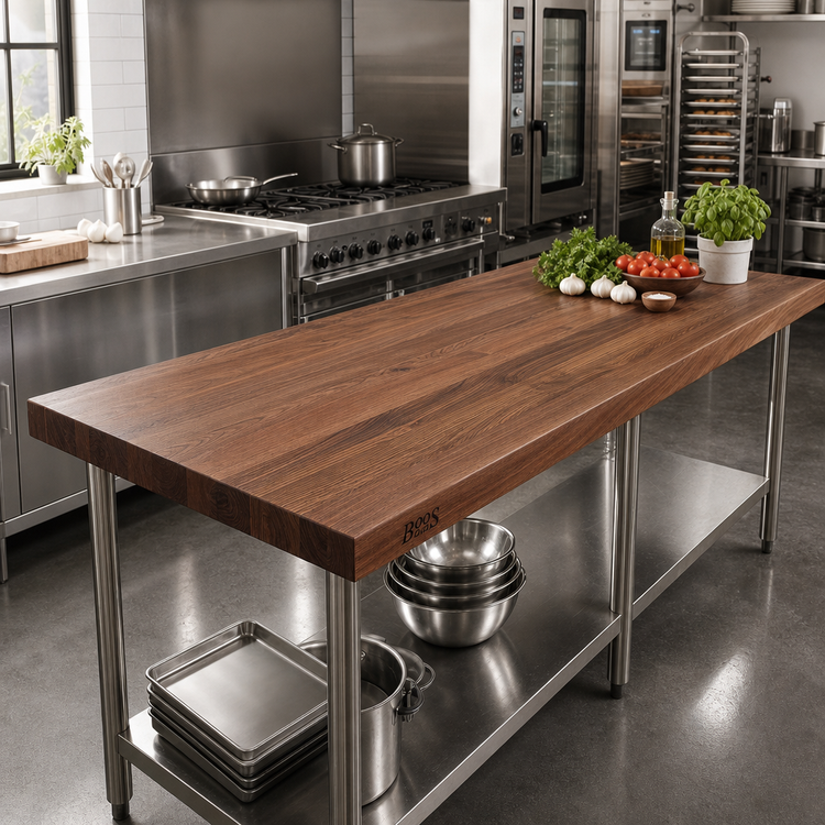 Product image #2 for John Boos Boos Block Edge Grain American Black Walnut Kitchen Countertop, 96" W x 27" D x 2-1/4" Thick, Varnique Finish