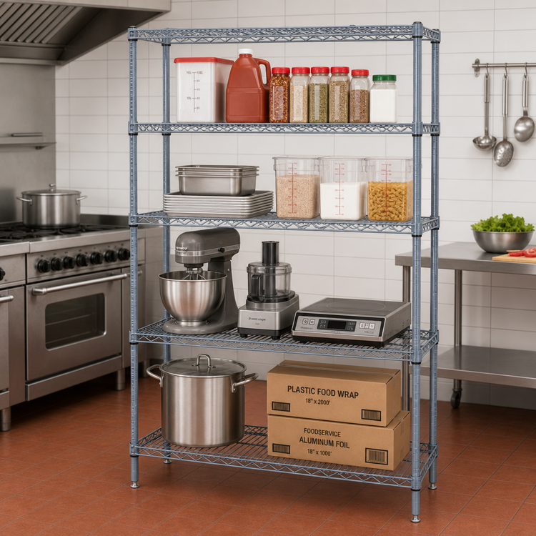 Product image #2 for Quantum 36 x 14 x 74 Inch Stationary Wire Shelving Starter Kit, 600 to 800 lb Capacity, Gray Epoxy Antimicrobial Finish